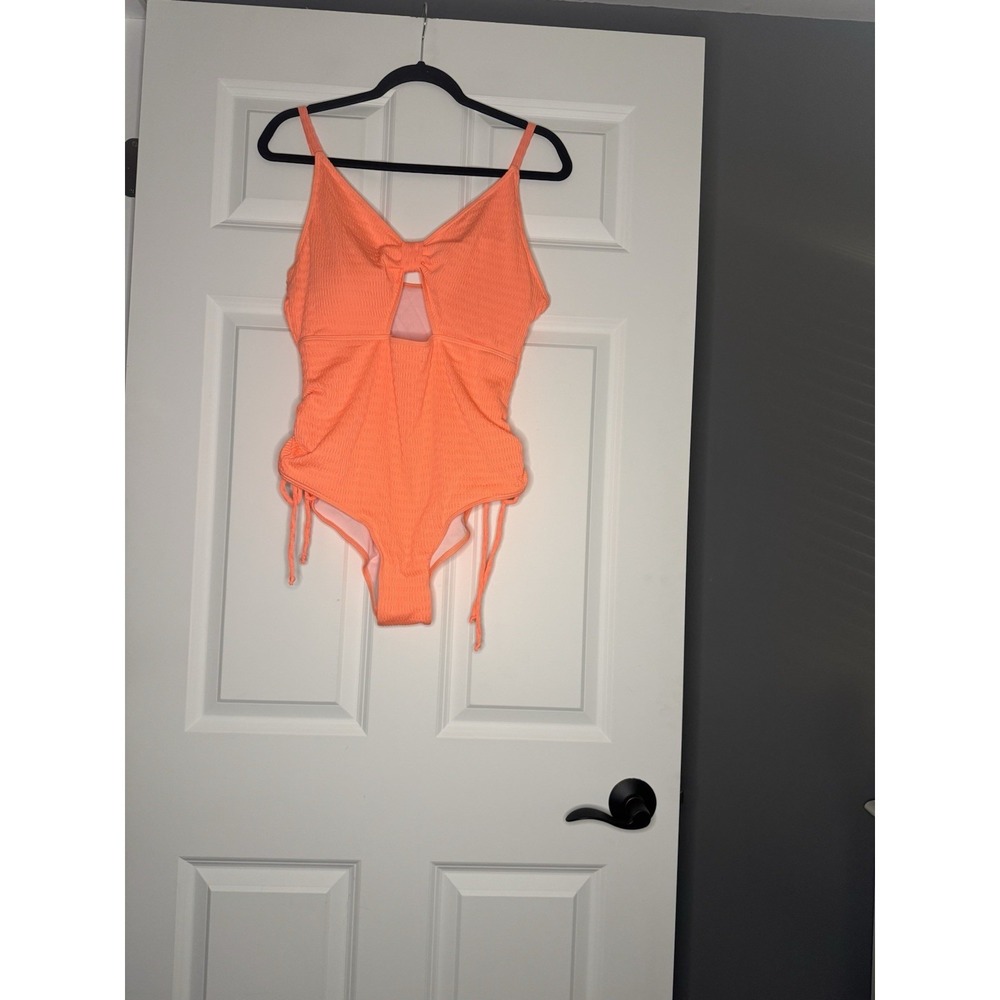 Unbranded Plus Size One Piece Swimsuit 2xl Neon Orange Cut Outs Tie Cinch Sides